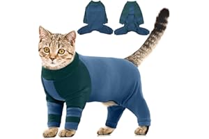 ADNIKIA Sticky Hair Cat Clothes, Four-Leg Long Sleeve Cat Pajamas, Prevent Fur Shedding Kitten Onesie Shirts, Surgery Recovery Suit for Male Female, Wound Protection & Preventing Licking