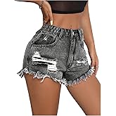 SOLY HUX Women's Summer Ripped Jeans Shorts High Waisted Straight Leg Denim Shorts Y2k Preppy Clothes