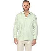 Mojito Collection Men's 100% Linen Two Pocket Guayabera Shirt with Multi Pleating
