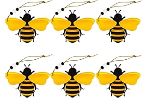 MACLARONX 6 PCS Bee Ornaments Wooden Bumble Bees Cutouts Decorations for Tree Tree Tray Wreath Christmas Festival Bee Sign Art Crafts Home Hanging Decor