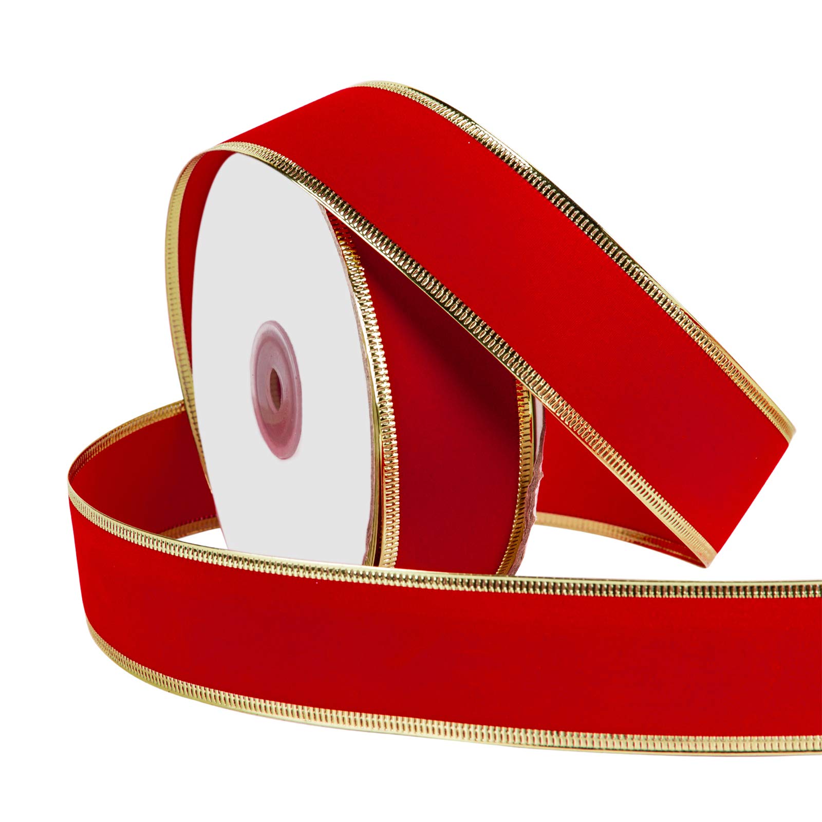 RUSPEPA Wired Christmas Holiday Ribbon - Red with Gold Edges Velvet Ribbon - 38 mm x 22 m Each Roll
