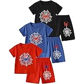 Jolyshlid Boys' Shorts Set 6 Pieces Short Sleeve Tee T-Shirt and Shorts Set Boys Outfits Clothing Set 4-12Y