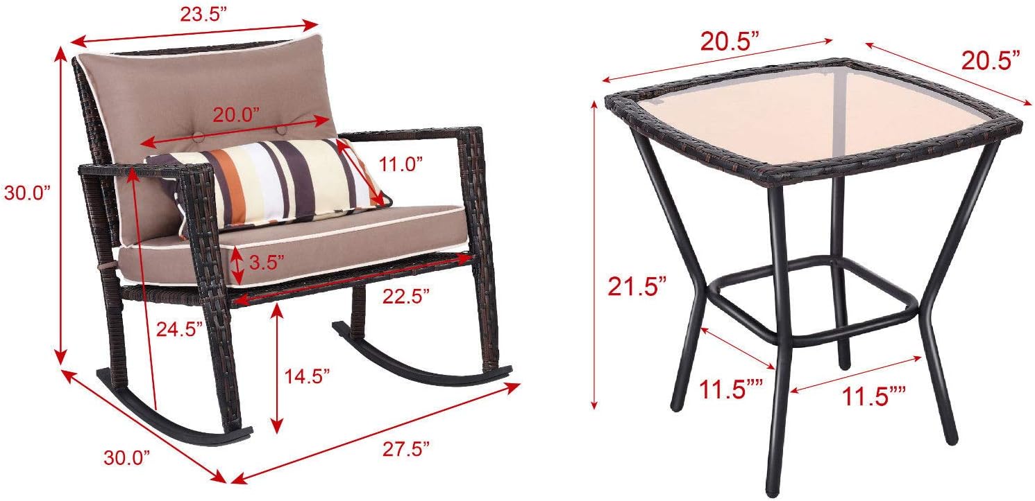 Tangkula AM1483HM Rocking Set 3 Piece Outdoor Patio Garden Poolside Wicker RATT, Brown: Garden & Outdoor