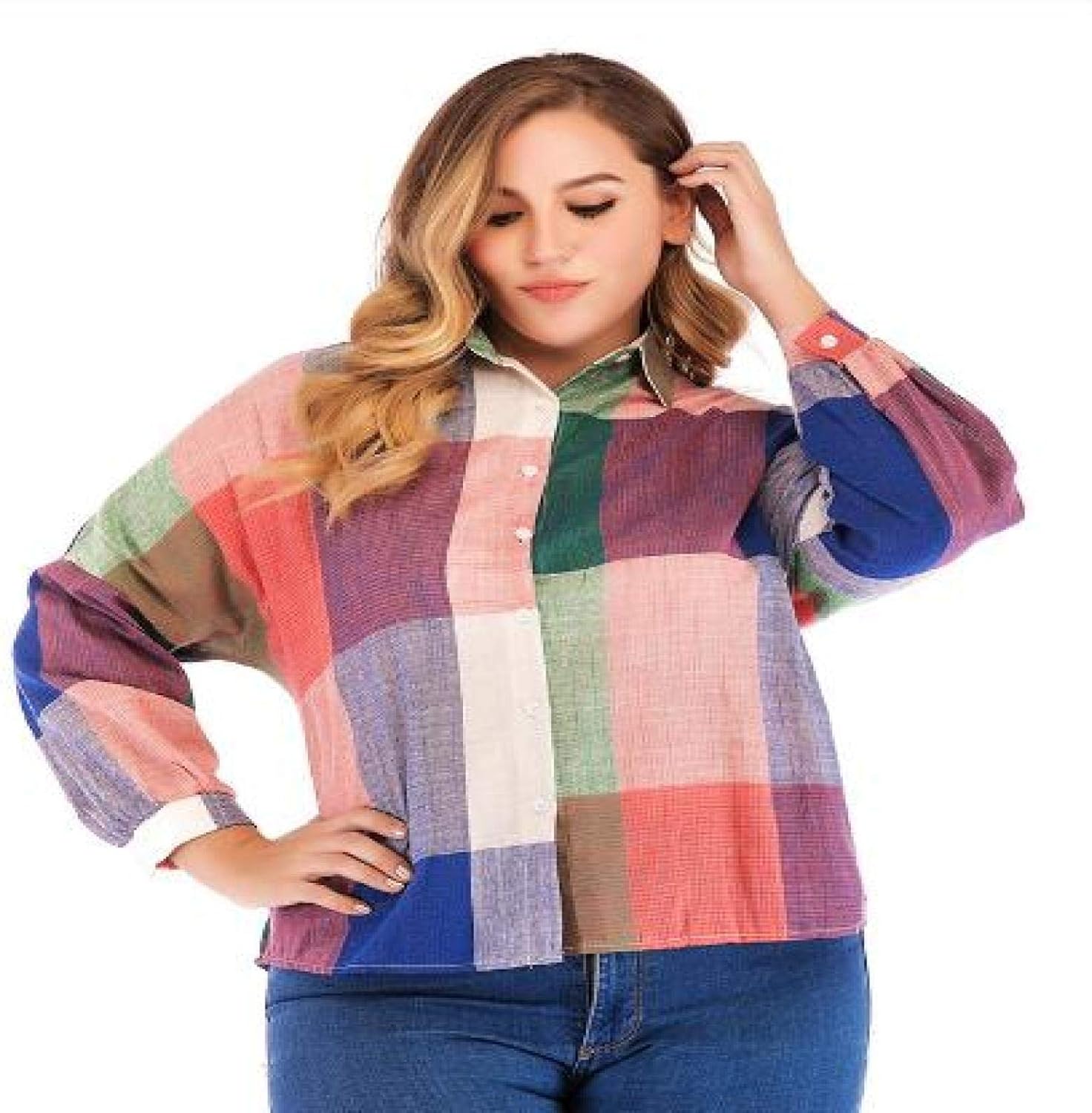 HOSD große lose Karierte Hemdhemdfrauen: Amazon.de: Bekleidung