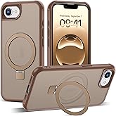 SKYLMW Compatible with iPhone 16E Case with Invisible Magnetic O-Ring Stand Military-Grade Translucent Case for iPhone 16E 6.1" [Compatible with Mag-Safe][Great Grip Feeling],Desert Brown