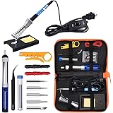 Anbes Soldering Iron Kit Electronics, 60W Adjustable Temperature Welding Tool, 5pcs Soldering Tips, Desoldering Pump, Solderi