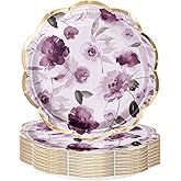 WRAPAHOLIC 25Pcs Floral Paper Plates - 7 Inch Beautiful Purple Floral Disposable Plates Decorative Dessert Plates for Party Tableware Supplies Table Decor
