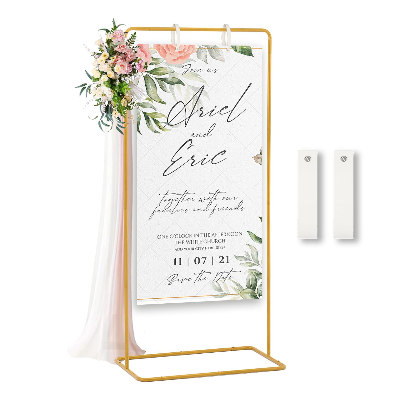 Photo 1 of Fullvaseer Wedding Sign Holder,Adjustable Welcome to Our Wedding Sign Stand with 2 Leather Sign Hanging Straps,Wedding Seating Chart Stand for Party,Baby Shower,Graduation Ceremony(Posters Excluded)