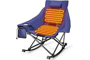 Slendor Heated Rocking Camping Chair with Padded & Pillow, 3 Adjustable Heat Settings Oversized Portable Foldable Camping Chair for Outdoor & Indoor Use, NO Power Bank