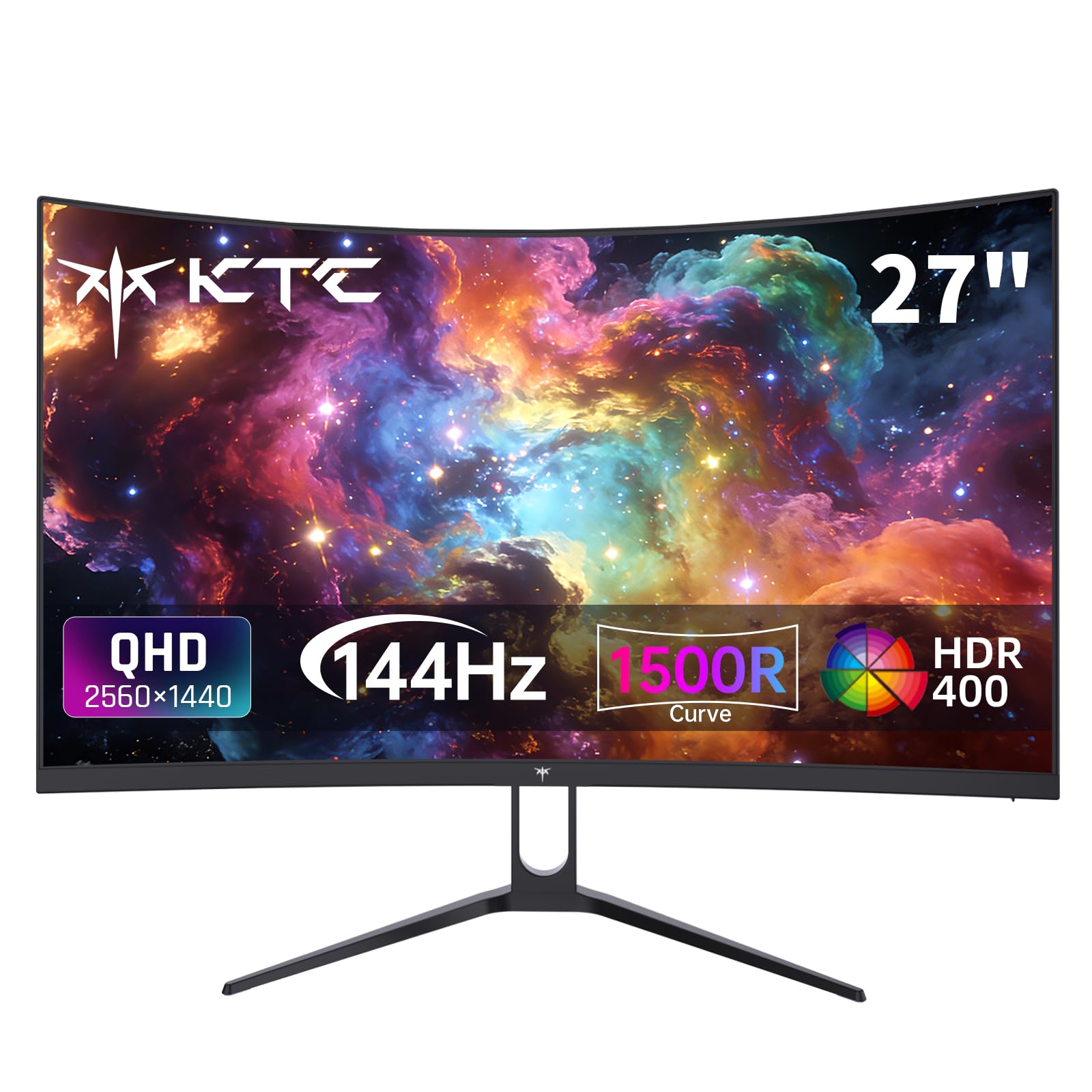 KTC H27S5C 27" Curved Gaming Monitor, 1440P QHD 144Hz 120Hz Monitor, 1500R HVA Panel, HDR400, Adaptive Sync, 400nits, HDMI 2.0 x2, DP 1.4, VESA 100x100 PC Monitor Image