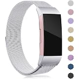 Hotodeal Replacement Leather Band For Fitbit Charge 2 - Genuine Calfskin, Pink With Silver Buckle, One Size Fits 5.5-8.1" Wrist