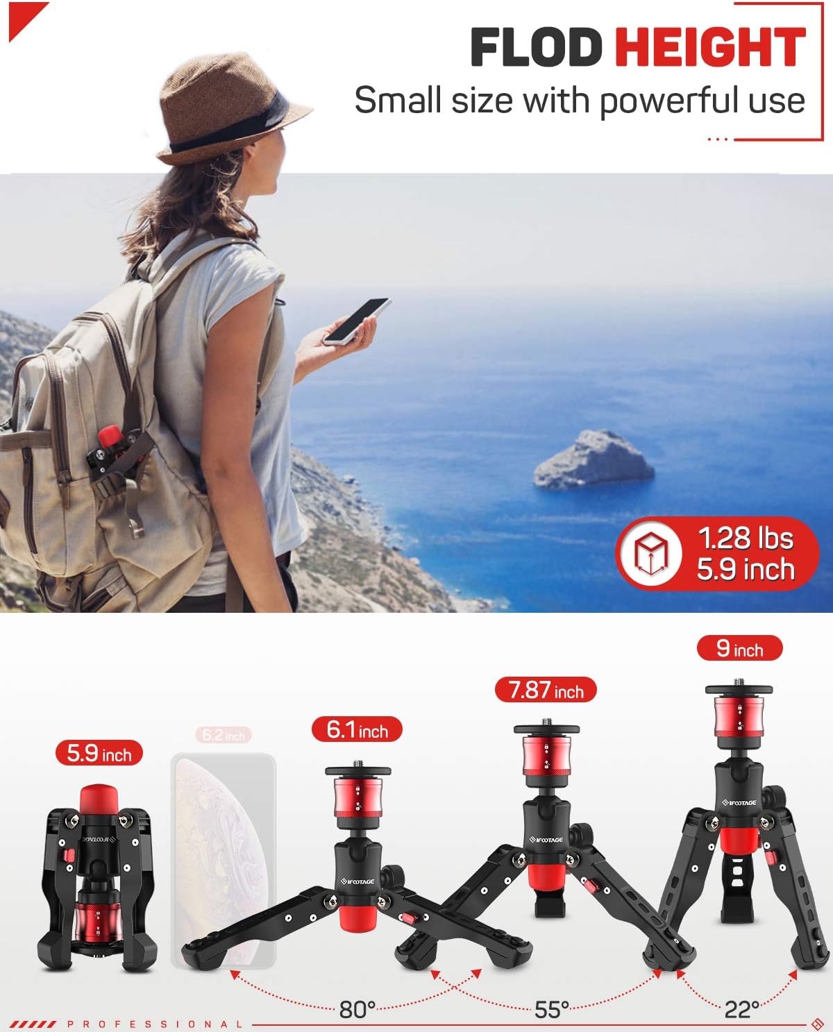 IFOOTAGE Tabletop Tripod, Portable Desktop Mini Tripod Stand with 3/8 and 1/4 inches Quick Release Plate, Max Load 17.6 lbs for DSLR Camera, Video Camcorder, Mobile Phone and Action Cameras : Camera & Photo