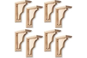 Briwooody 8 Pcs Traditional Wood Corbels Decorative Wooden Brackets Unfinished Solid Rubberwood Shelf Bracket for Doorway Countertop Kitchen Cabinet Book Shelves (3 1/2" W X 7" D X 9" H)