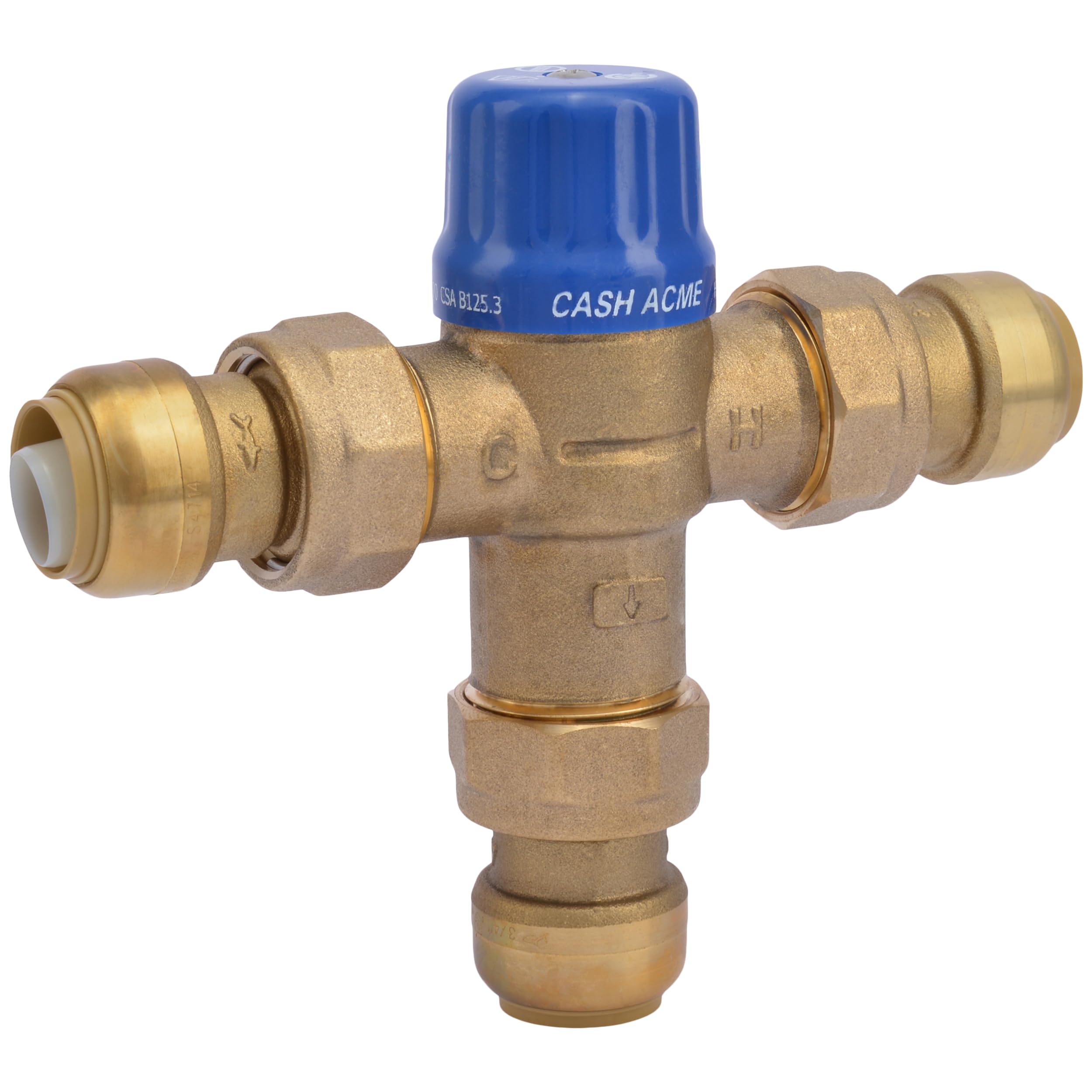 Photo 1 of Cash Acme 3/4 Inch HG110-D Thermostatic Mixing Valve with SharkBite Union Connections, Brass Plumbing Fitting, 24505
