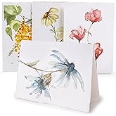 Wanderings Handmade Deckle Edge Blank Greeting Cards & Envelopes with Flower Art - Thick 300gsm paper– 20 Cards (5 Each of 4 