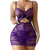 Avidlove Sexy Lingerie for Women Ruched Lace Babydoll Lingerie Cutout Mesh Bodycon Chemise Nightgown S-XXL