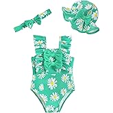 SODLON Baby Girl Swimsuit Infant Summer One-Piece Bathing Suit with Hat Ruffle Beach Tankini Bikini Toddler Swimwear