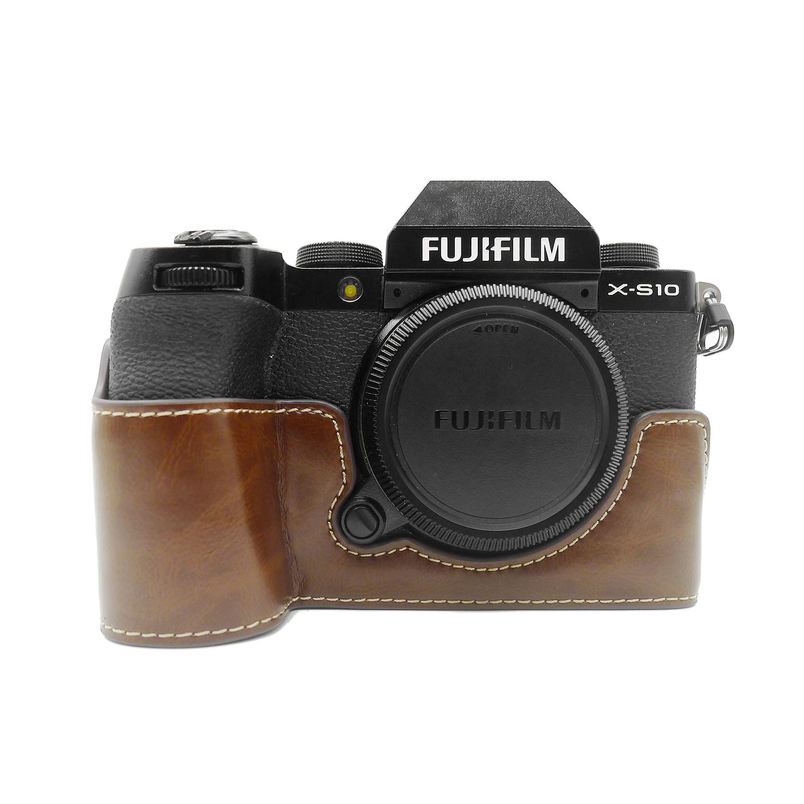FUJI X-S10 Case, MUZIRI KINOKOO PU Leather Case Compatible for FUJI X-S10 Protective Case Fujifilm XS10 Case Grip Case-Coffee