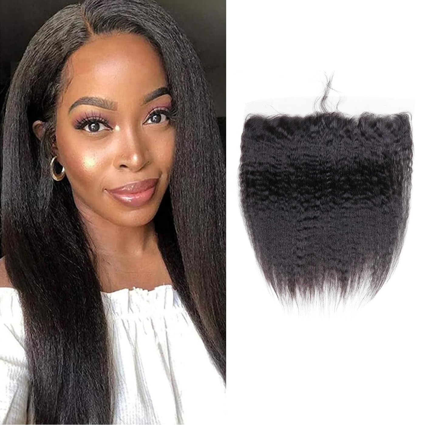 13x4 Ear to Ear Transparent Lace Frontal Closure 12A Unprocessed Brazilian Virgin Human Hair 16 Inch Silky Kinky Straight Full Lace Frontal Closure Pre-Plucked Natural Black Color — image 1