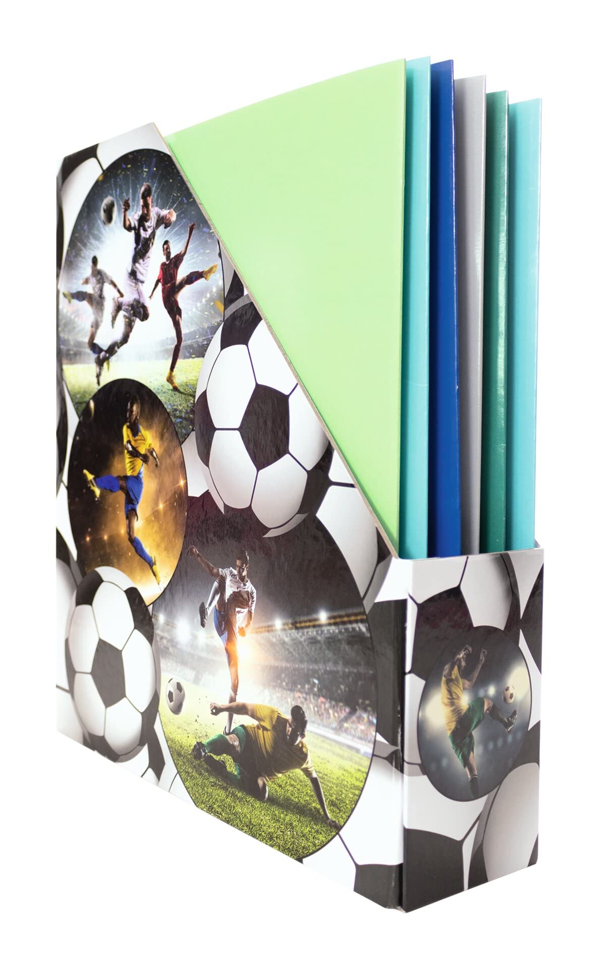 HERMA 19716 Magazine File A4 with Football Motif, 7.5 cm Wide, Foldable, Sturdy Cardboard, Slim Magazine Holder for Girls and Boys, Standing Folder for Storing Documents, Documents, Folders
