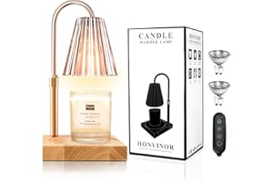 Honvinor Candle Warmer Lamp with Timer (2H/4H/8H), Adjustable Height&Brightness Candle Lamp, Compatible with Yankee Candle Large Jar, Dimmable Candle Warmer for Scented Candle (Natural Wood)