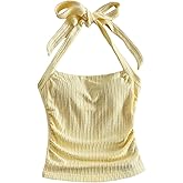 MakeMeChic Women's Plus Size Backless Halter Tops Ruched Sleeveless Fitted Y2k Tank