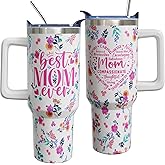 ZORKET 40 oz Best Mom Ever Cup Tumbler with Handle Lid and Straw, Mothers Day Tumblers Cup, Mother's Day Birthday Gifts for Mom, Mama Gifts for Moms