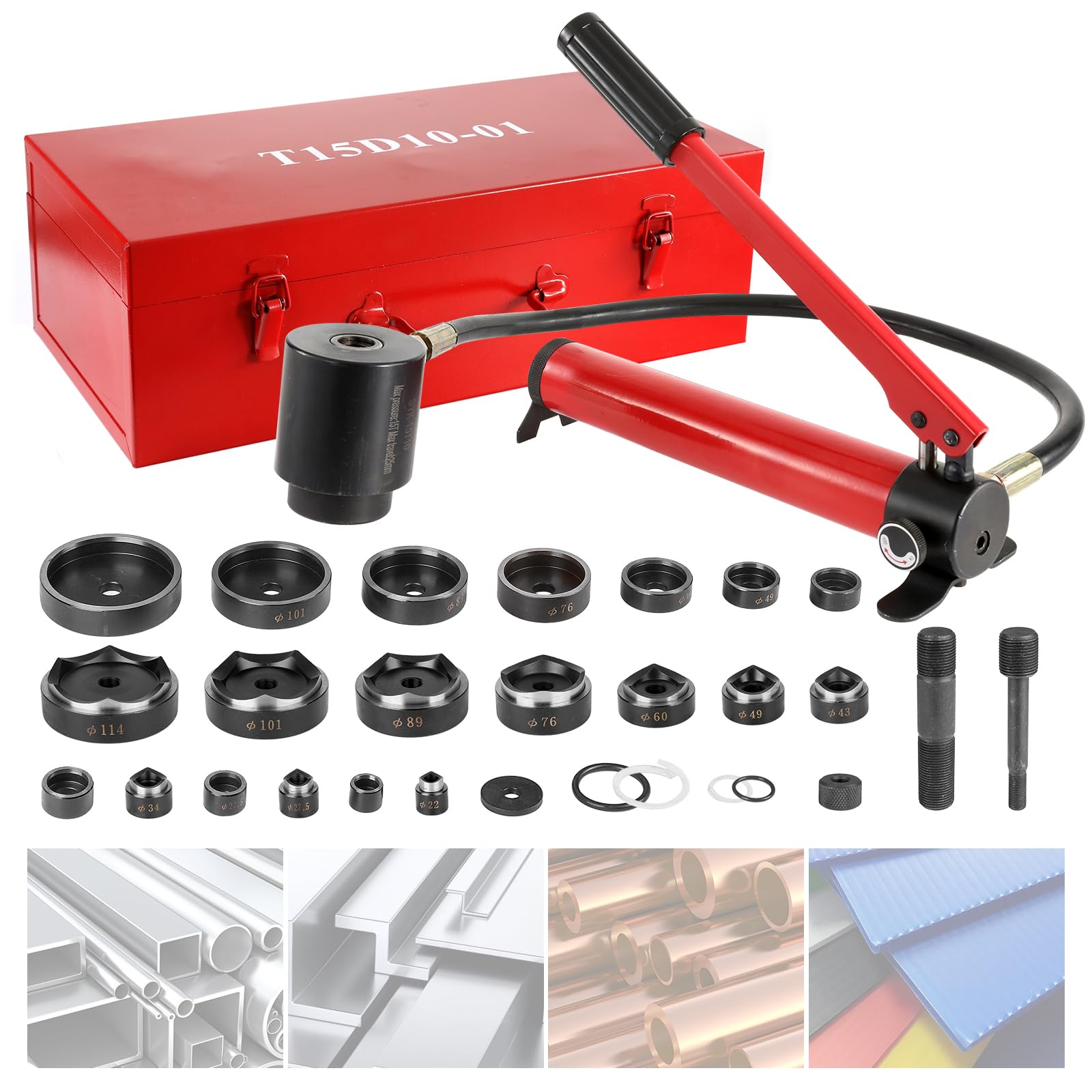Photo 1 of ***FOR PARTS ONLY*** IRONWALLS 15 Ton Knockout Punch Set 1/2” to 4”, Hydraulic Knockout Punch Driver Tool Manual Conduit Hole Cutter Puncher Kit with 10PCS Dies, Metal Case, Punching Thickness for Steel Up to 3.2mm