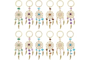 PH PandaHall 12pcs Dream Catcher Keychain Stone Key Chains Crystal Quartz Gemstone key Rings Feather Key Chain Dream Catcher Keyring Lucky Decor for Bag Home Hanging Ring Ornaments Car Pendant
