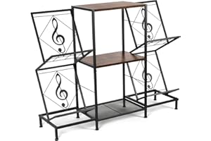 HYCFYJR Record Player Stand, Record Player Table with Vinyl Record Storage, Turntable Stand with 4-Tier Vinyl Display Shelf & Metal Frame, Vinyl Record Holder for Living Room, Rustic Brown