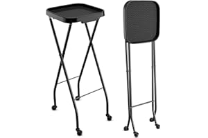 K-SALON Folding Salon Tray, Salon Trolley, Salon Cart Tattoo Rolling Tray Station-Black