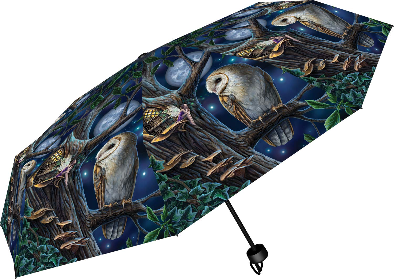 Nemesis Now Lisa Parker Fairy and Owl Umbrella, plastic, metal, 190T pongee, Blue, One Size