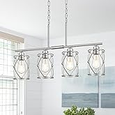 Osimir 4-Light Kitchen Island Lighting, Modern Brushed Nickel Dining Room Light Fixtures with Clear Glass, Farmhouse Industri