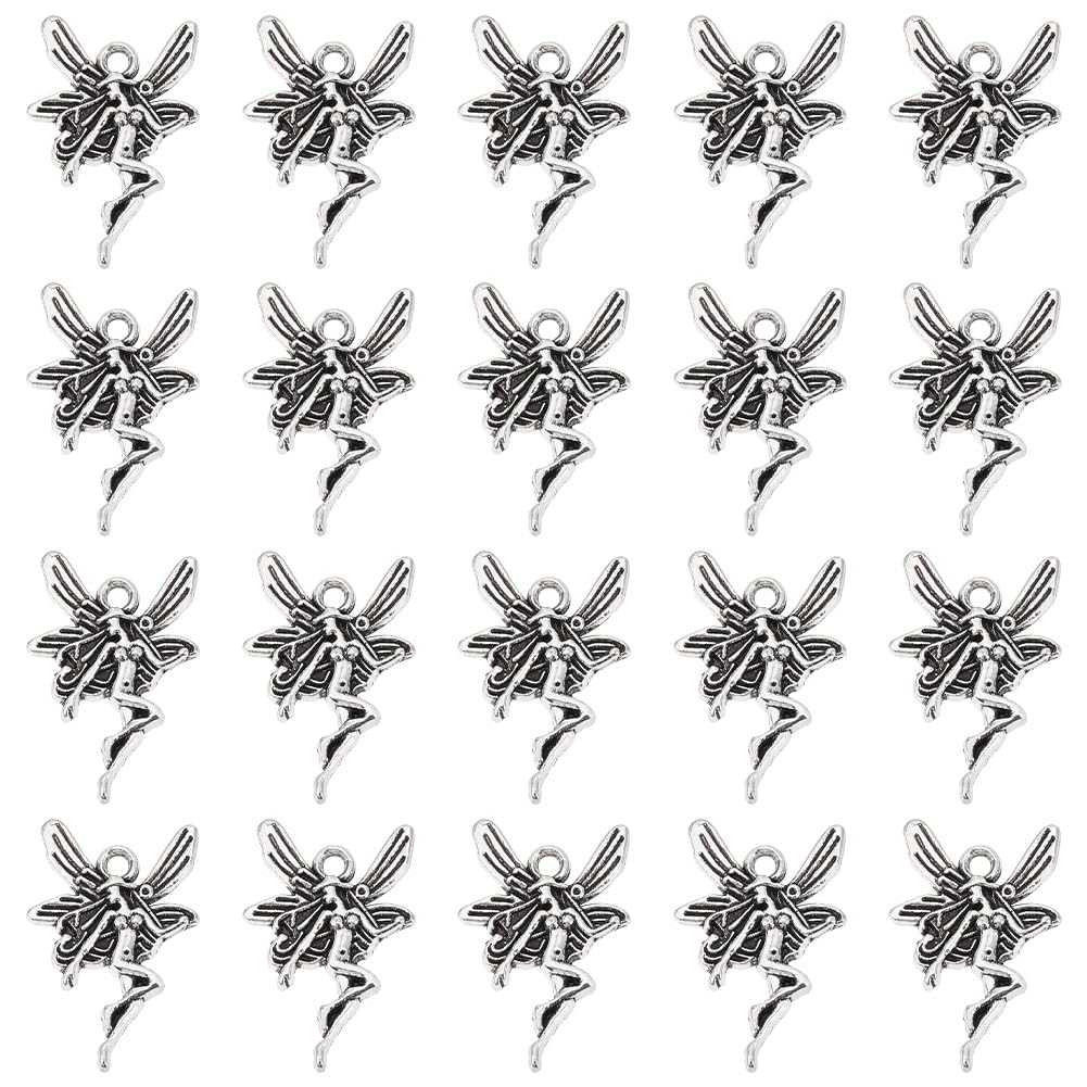SUNNYCLUE 1 Box 80Pcs Silver Angel Charm Bulk Guardian Angels Charms Small Tibetan Style Metal Mini Antique Fairy Charms Bulk for jewellery Making Charms Keychain Earrings Necklaces DIY Crafting Women