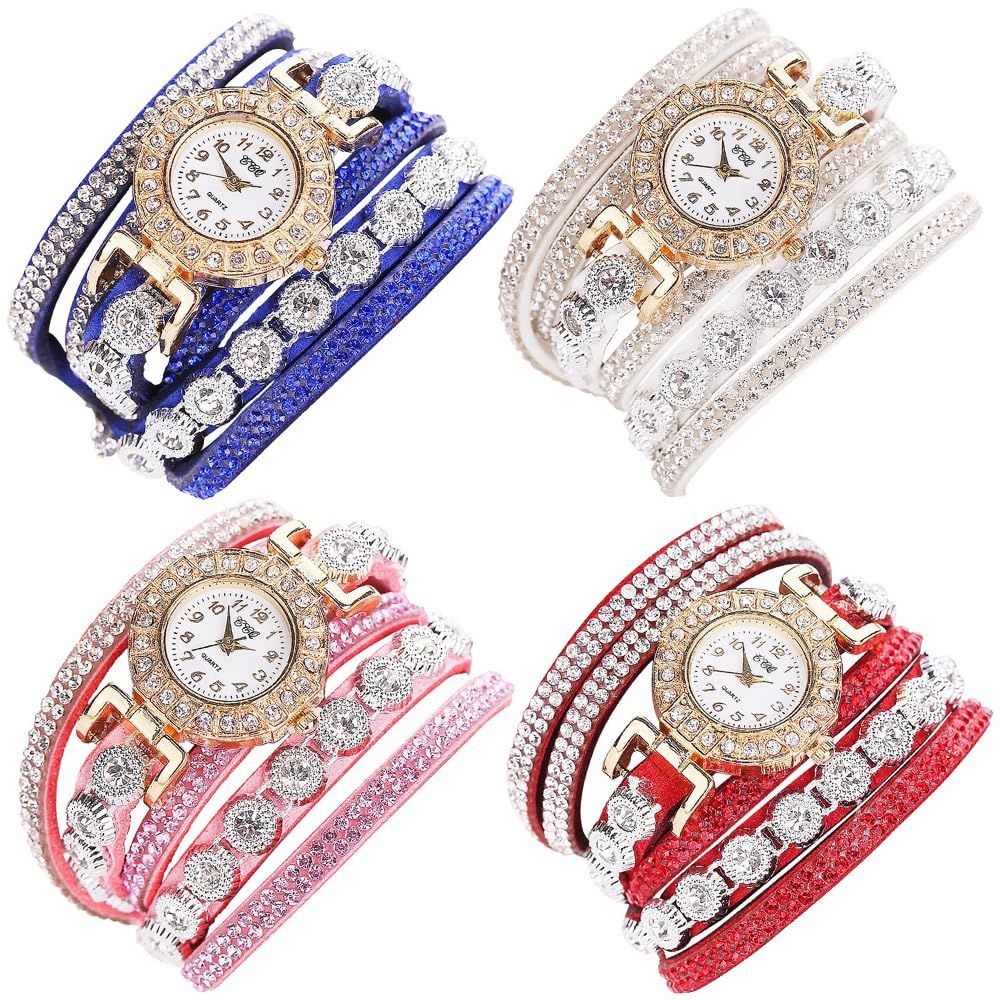 Photo 1 of ** 3 PACK ** CdyBox Fashion Women Lady Analog Quartz Rhinestone Watch Bracelet Winding Wrap Wristwatches (4 Pack)
