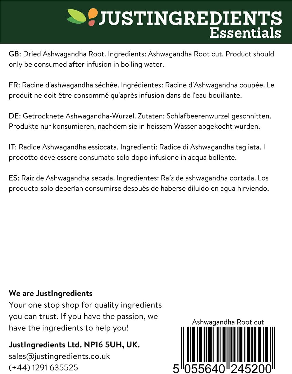 JustIngredients Essentials Ashwagandha Root Cut 500 g, 500 g (Pack of 1) - Image 3