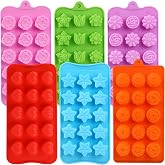FIRETREESILVERFLOWER Flower Shape Chocolate Candy Molds Set, 6Pcs | Heart, The stars, The rose, Flowers in Combination, 15 Cavity Silicone Baking Mold Ice Cube Tray