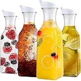 Set of 4 Plastic Carafe with Lid, 50 Oz Carafes for Mimosa Bar, Square Base Juice Containers, Water Bottle, Milk Container, Clear Beverage Containers for Fridge- HAND WASH ONLY