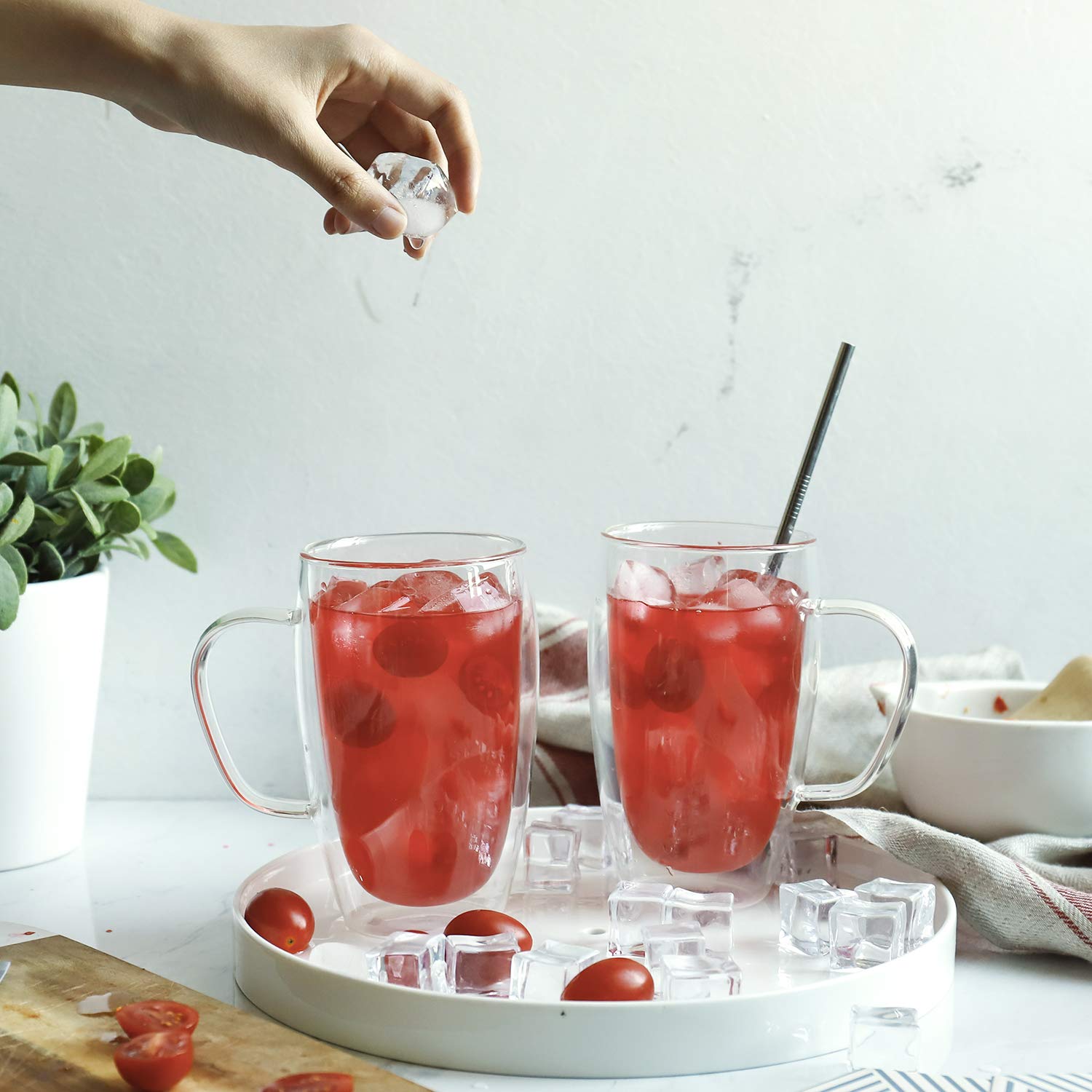 Sweese 4612 Glass Coffee Mugs Set of 2 - Double Wall Tall Insulated Tea Cup with Handle Glassware, Perfect for Cappuccino, Latte, Macchiato, Tea, Juice, Iced Beverages, 15 oz