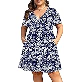 Manllenshie Womens Plus Size Summer Dress Casual Short Sleeves Deep V Neck Twist Knot Front Flowy Dress (Floral-02,4XL)