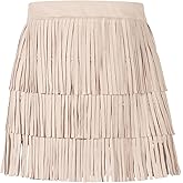 Noomelfish Girls and Women Suede Fringe Skirt Boho Tassel Layered Ruffle Skirt