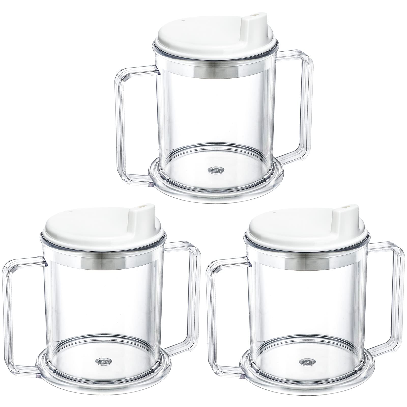 Photo 1 of Eaasty 3 Pcs Adult Sippy Cup for Elderly, 10 oz Plastic Spill Proof Cups with 2 Handles for Adult Elderly Care Hospital Drinking Mug Easy to Grasp Handles for Hot and Cold Beverages (White)