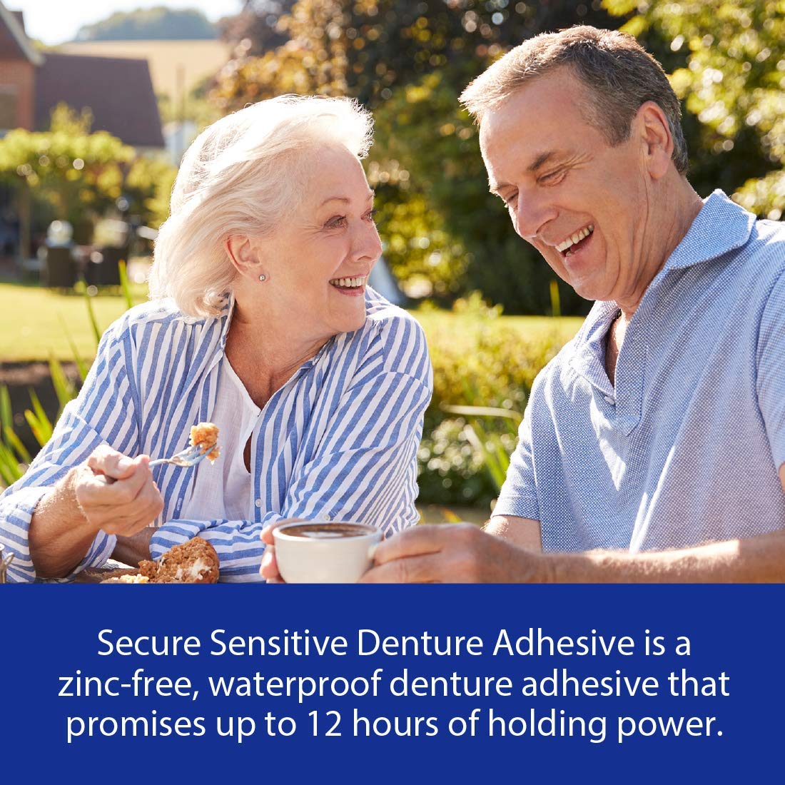 Secure Sensitive Gums Waterproof Denture Adhesive Zinc Free with Aloe Vera & Myrrh - Extra Strong 12 Hour Hold - 1.4 oz (Pack of 2) : Beauty