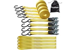 Yuoneiy Soft Loop Motorcycle Tie Down Straps Ratchet (4PK) 1” x 15' x 1500 lbs with S Hooks