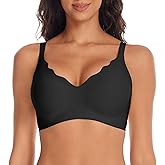 QFXQFX Womens Wireless Seamless Bras No Underwire Push Up Supportive Full Coverage Bralette Comfort Scalloped T-Shirt Bra