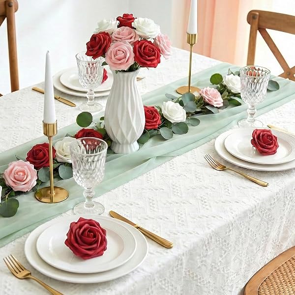LIFEWIT ARTIFICIAL FLOWERS, 50 PCS DARK RED FOAM REAL LOOKING ROSES WITH STEMS, FAKE ROSES FOR DIY WEDDING BOUQUETS, CENTERPIECES ARRANGEMENTS, VALENTINE DECORATIONS