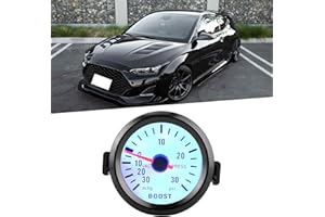 Turbo Boost Gauge, Universal Boost Pointer Gauge Vacuum Pressure Meter 0‑30PSI 12V Blue LED Dial 52mm Dia for Cars Motors