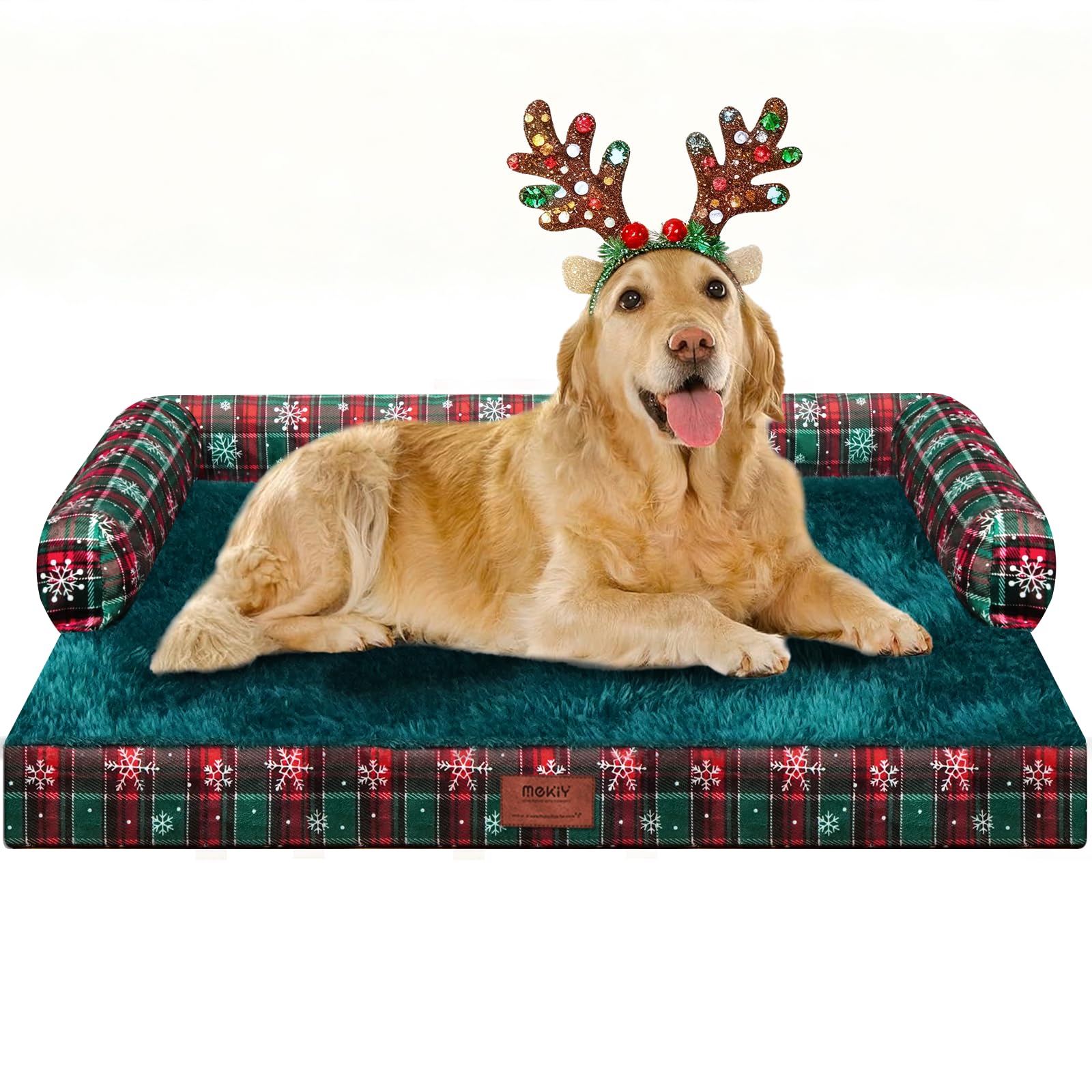 XL Christmas Dog Bed for Extra Large Dogs-Waterproof Large Dog Cat Bed with Sides,Foam Big Pet Couch Sofa Beds with Washable Removable Cover，Comfort Orthopedic Pet Beds with Non-Slip Bottom Image