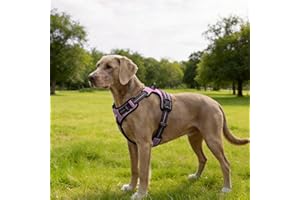 No Pull Dog Harness, Reflective Adjustable Pet Vest with Front Clip & Control Handle for Walking and Training,L,Pink