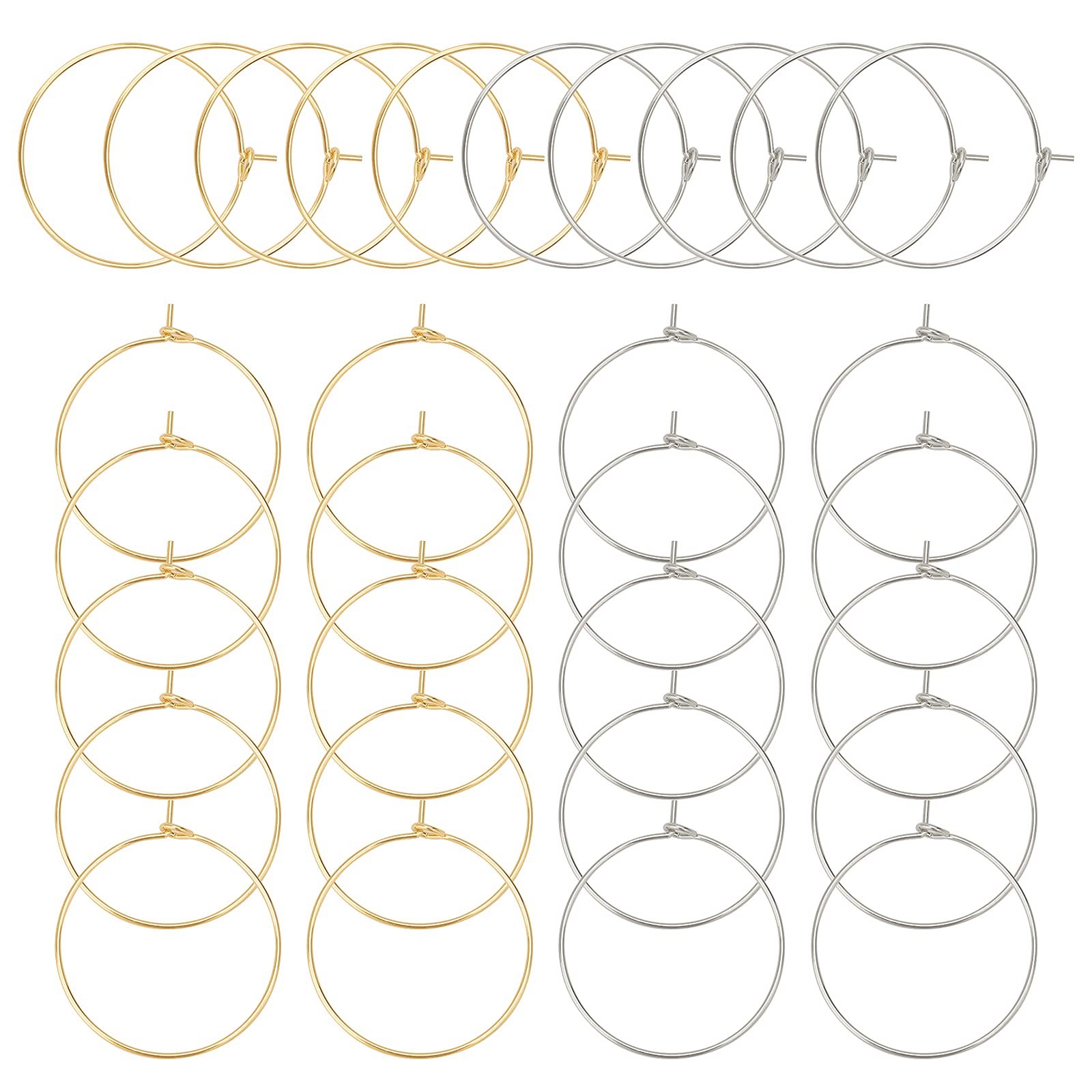 UNICRAFTALE about 100pcs 25mm 2 Colors Hoop Earrings Wine Glass Charms Rings Stainless Steel Earring Hoops for Women DIY Earring Making, Golden and Stainless Steel Color